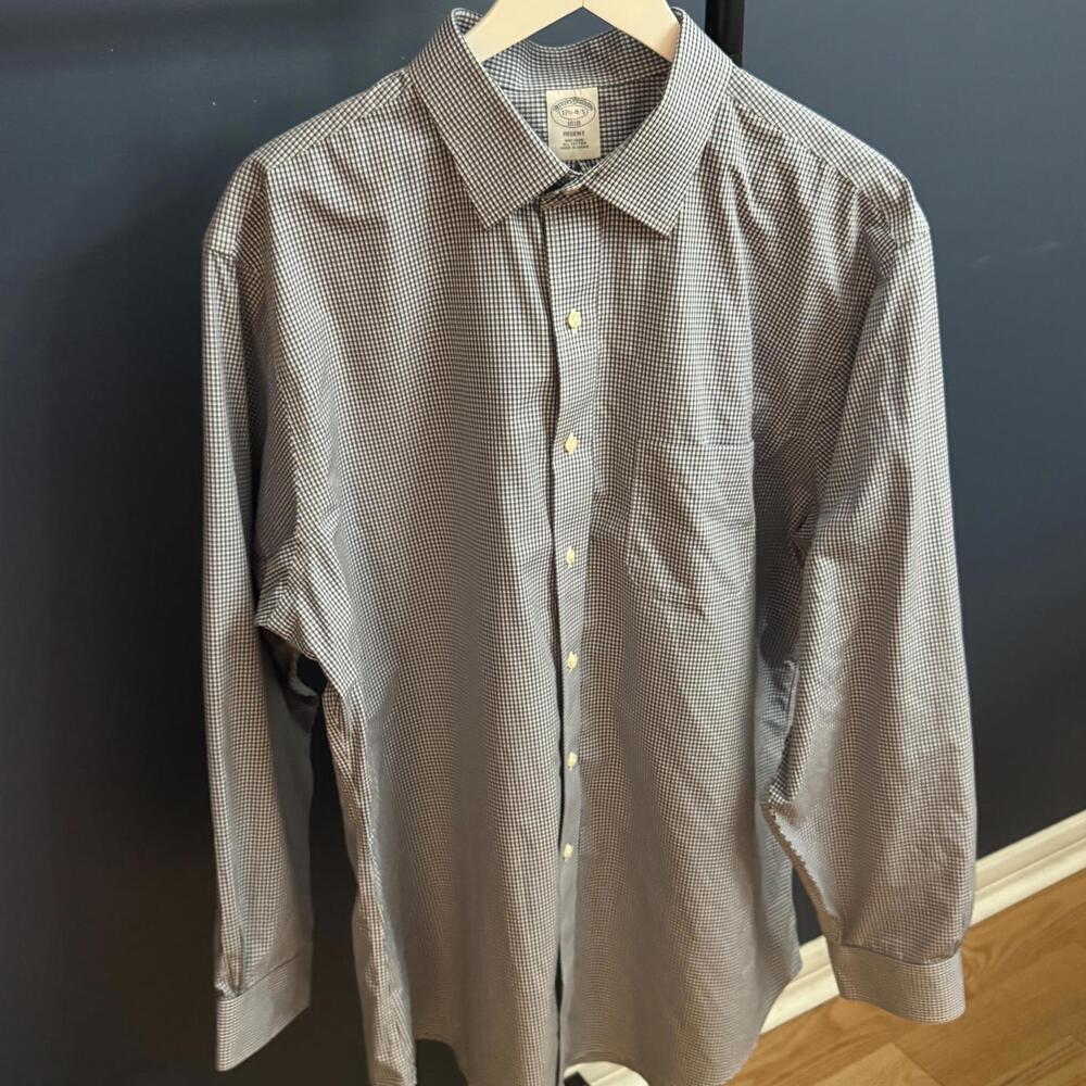 Brooks Brothers Regent 1818 Blue Check Dress Shirt 17.5 100% Cotton Non-Iron XL